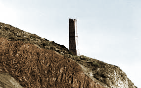 Antigua torre de las Minas de Mazarron, fotografia historica coloreada del complejo minero.