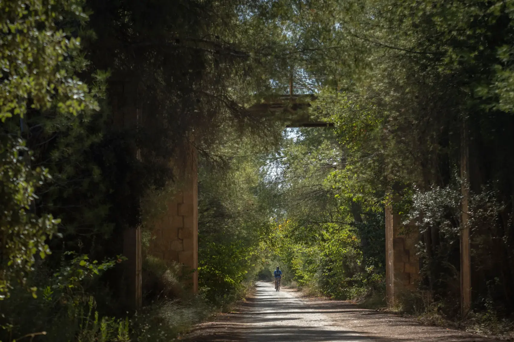 Viaducto de piedra de la Vía Verde del Noroeste salvando con sus arcadas los badlands del río Mula, en el trazado del antiguo ferrocarril Murcia-Caravaca